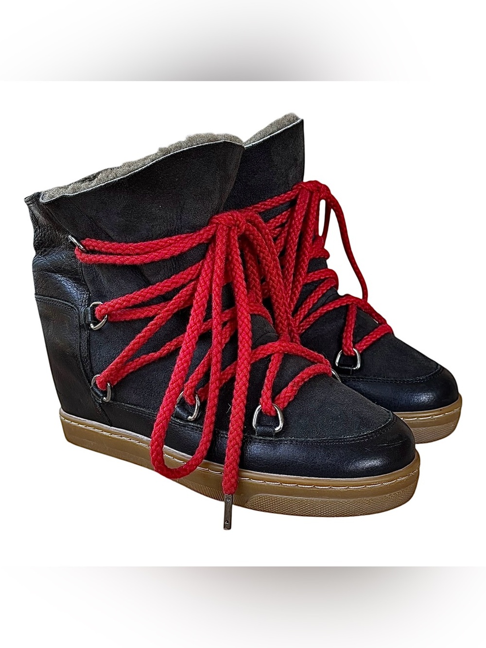 ISABEL MARANT “Nowles” Black Shearling Hidden Wedge Boots